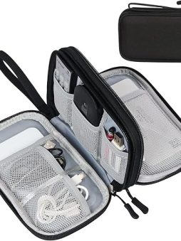 FYY Travel Cable Organizer Pouch Electronic Accessories Carry Case Portable Waterproof Double Layers All-in-One Storage Bag for Cord, Charger, Phone, Earphone Black