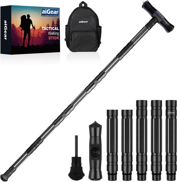 aiGear Tactical Stick Hiking Walking Staff - Trekking Poles Outdoor Tactical Staff Adjustable Hiking Stick for Survival Camping Hiking