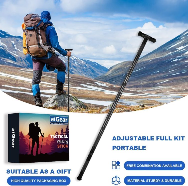aiGear Tactical Stick Hiking Walking Staff - Trekking Poles Outdoor Tactical Staff Adjustable Hiking Stick for Survival Camping Hiking - Image 6