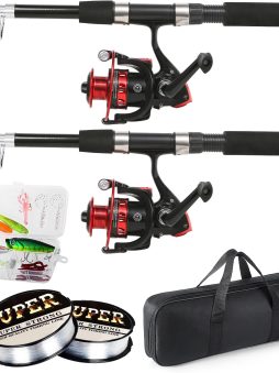 Fishing Rod, 6.9ft 2Pcs Telescopic Fishing Rods Set, Carbon Fiber Fishing Pole, 2PCS Spinning Rod and Reel Combo with Carrier Bag Freshwater Fishing Rod and Reel Combos Kits Fishing Gear